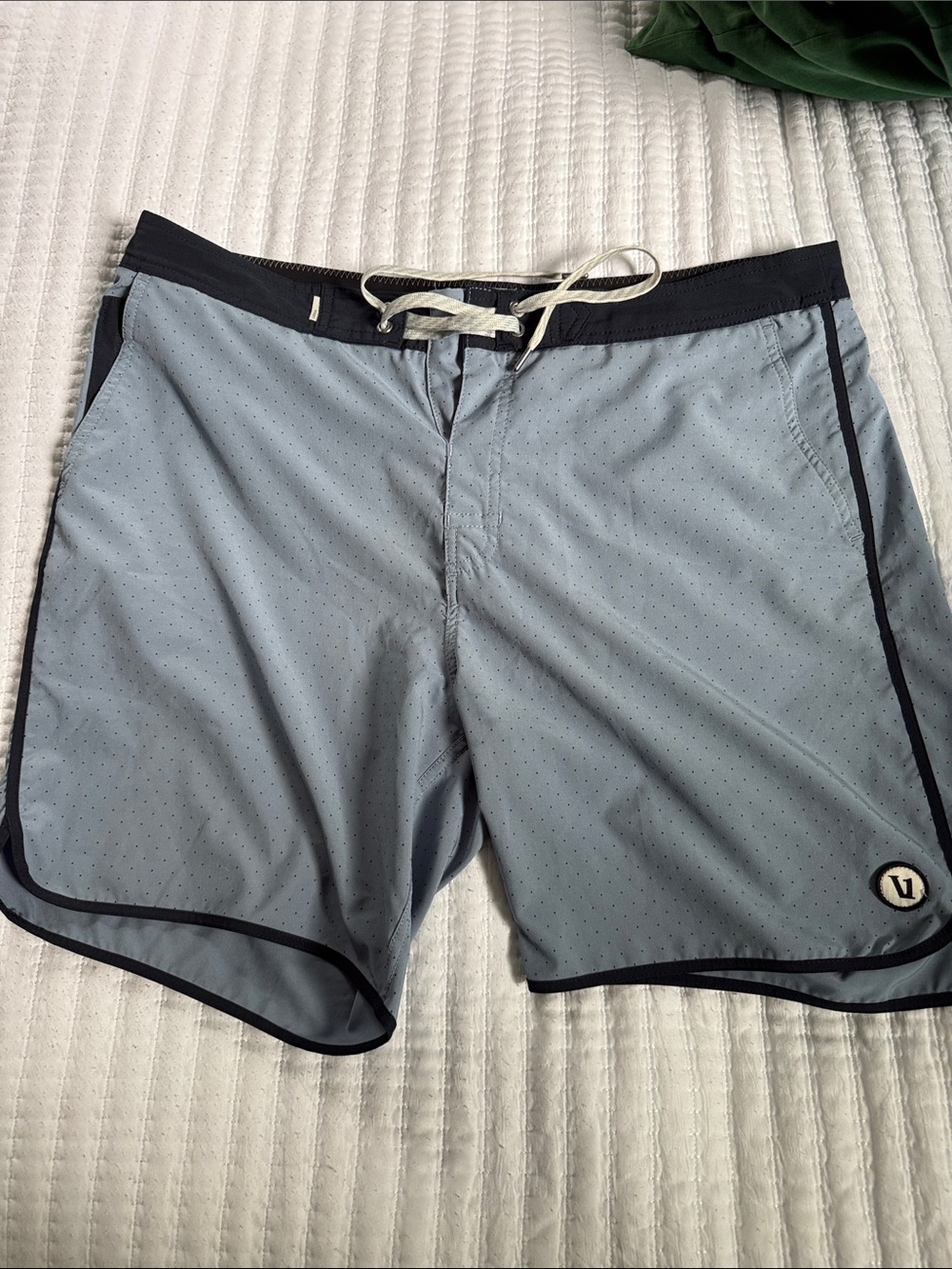 Vuori Light Blue Swim Board Shorts with Dark Trim